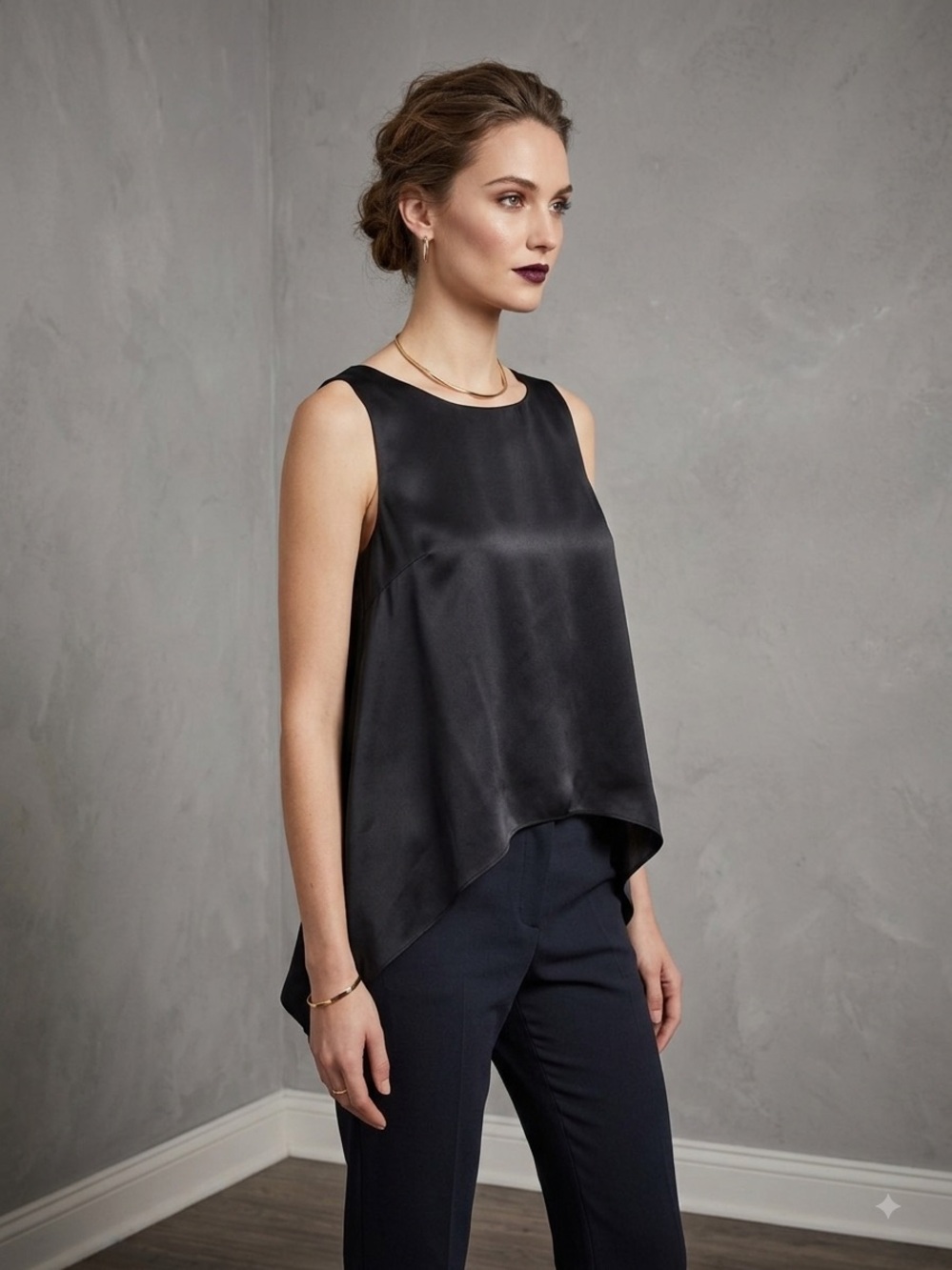 Lunya Washable Silk Tulip Back Black Soft Tank Good In Bed Medium.